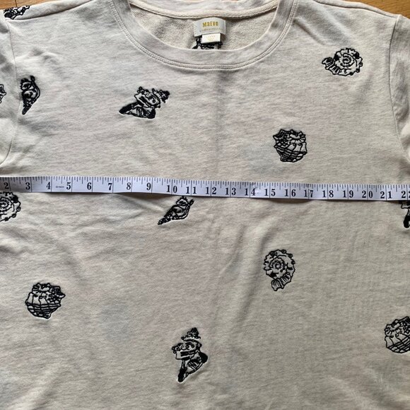 Maeve by Anthropologie Cream Seashell Embroidered Tee, Size Large - Picture 7 of 9